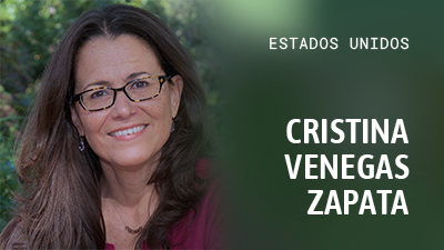 Nombre de Cristina Venegas Zapata sobre una fotografía de su rostro