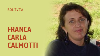 Nombre de Franca Carla Calmotti sobre una fotografía de su rostro