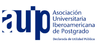 Logosímbolo de la Asociación Universitaria Iberoamericana de Postgrado AUIP sobre fondo azul