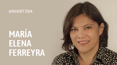 Nombre de María Elena Ferreyra sobre una fotografía de su rostro