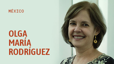 Nombre de Olga María Rodríguez sobre una fotografía de su rostro