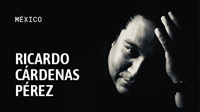 Nombre de Ricardo Cárdenas Pérez sobre la foto de su rostro