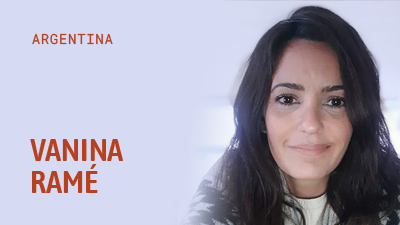 Nombre de Vanina Ramé sobre una fotografía de su rostro
