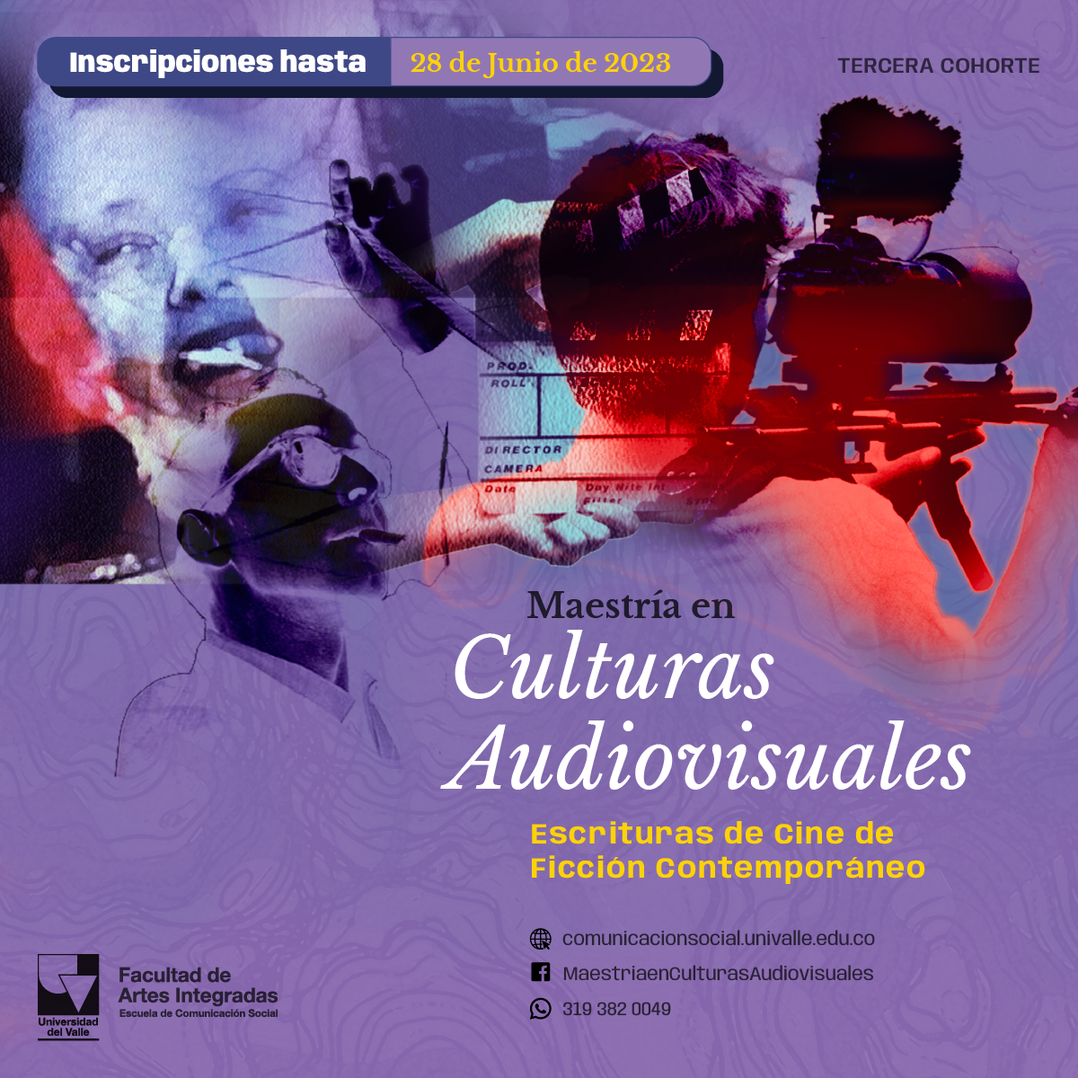 Imagen cuadrada promocional de la Maestría en Culturas Audiovisuales de la Universidad del Valle, Colombia