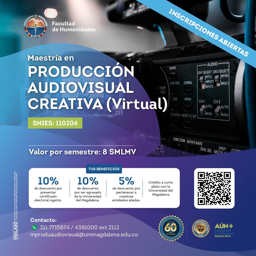 Imagen cuadrada promocional de la Maestría en Producción Audiovisual Creativa de la Universidad del Magdalena, Colombia