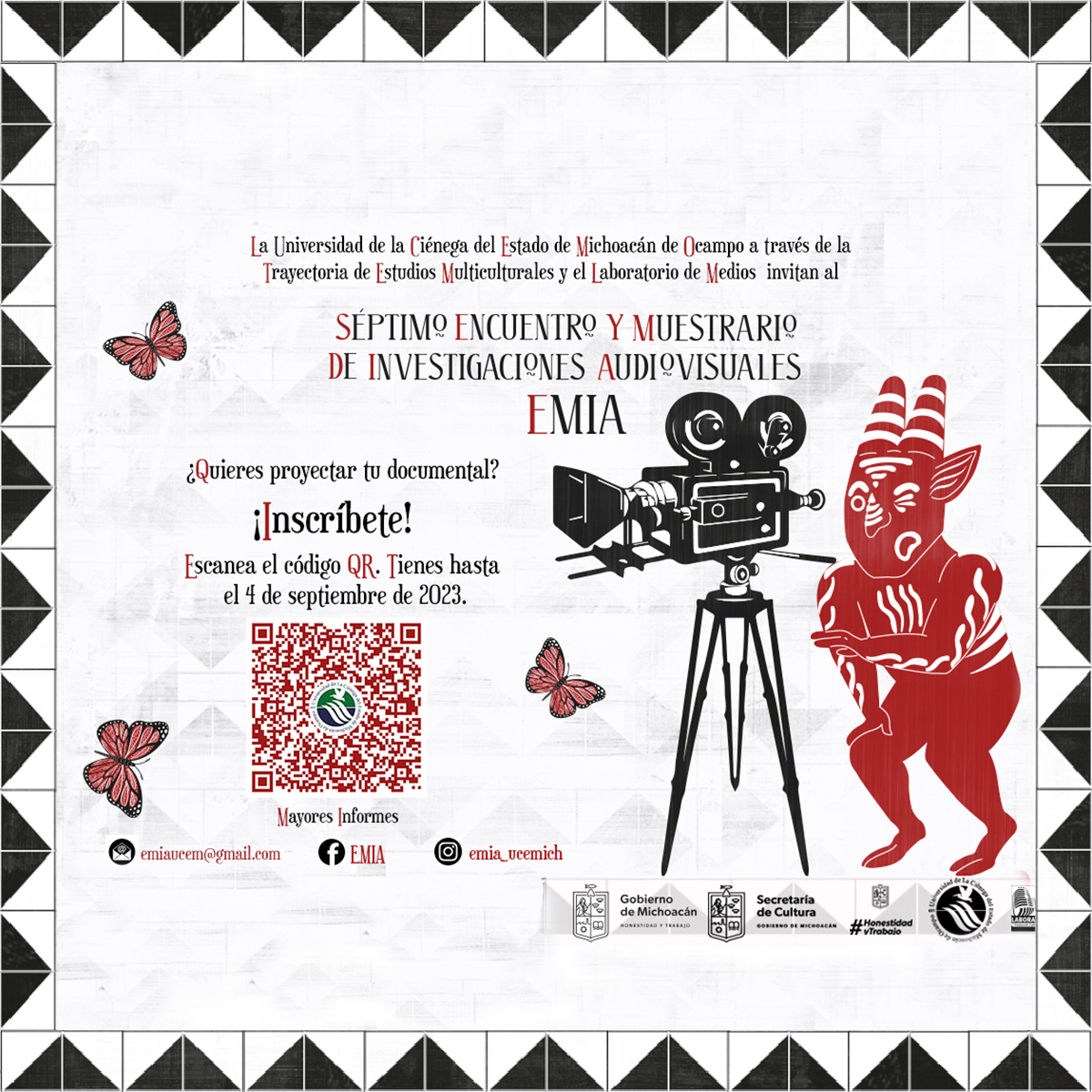 Imagen cuadrada promocional del Séptimo Encuentro y Muestrario de Investigaciones Audiovisuales EMIA 2023